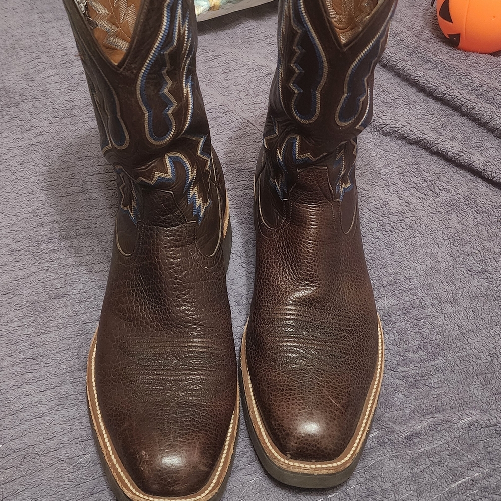 Mercedes Of Fort Worth Men's Dark Brown Western Boots with Blue Stitching 12d